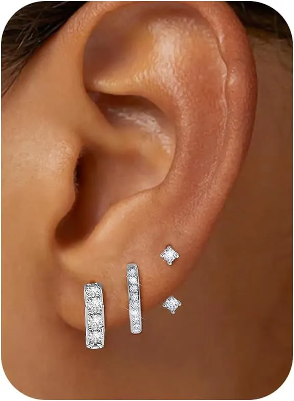 Small Gold Hoop Earrings for Women,14K Gold-Plated Hypoallergenic Stud Earring Set with AAA Cubic Zirconia Cartilage Earring Stacks