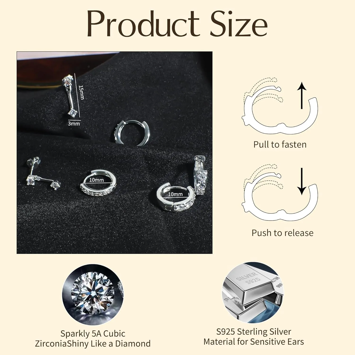 Small Gold Hoop Earrings for Women,14K Gold-Plated Hypoallergenic Stud Earring Set with AAA Cubic Zirconia Cartilage Earring Stacks