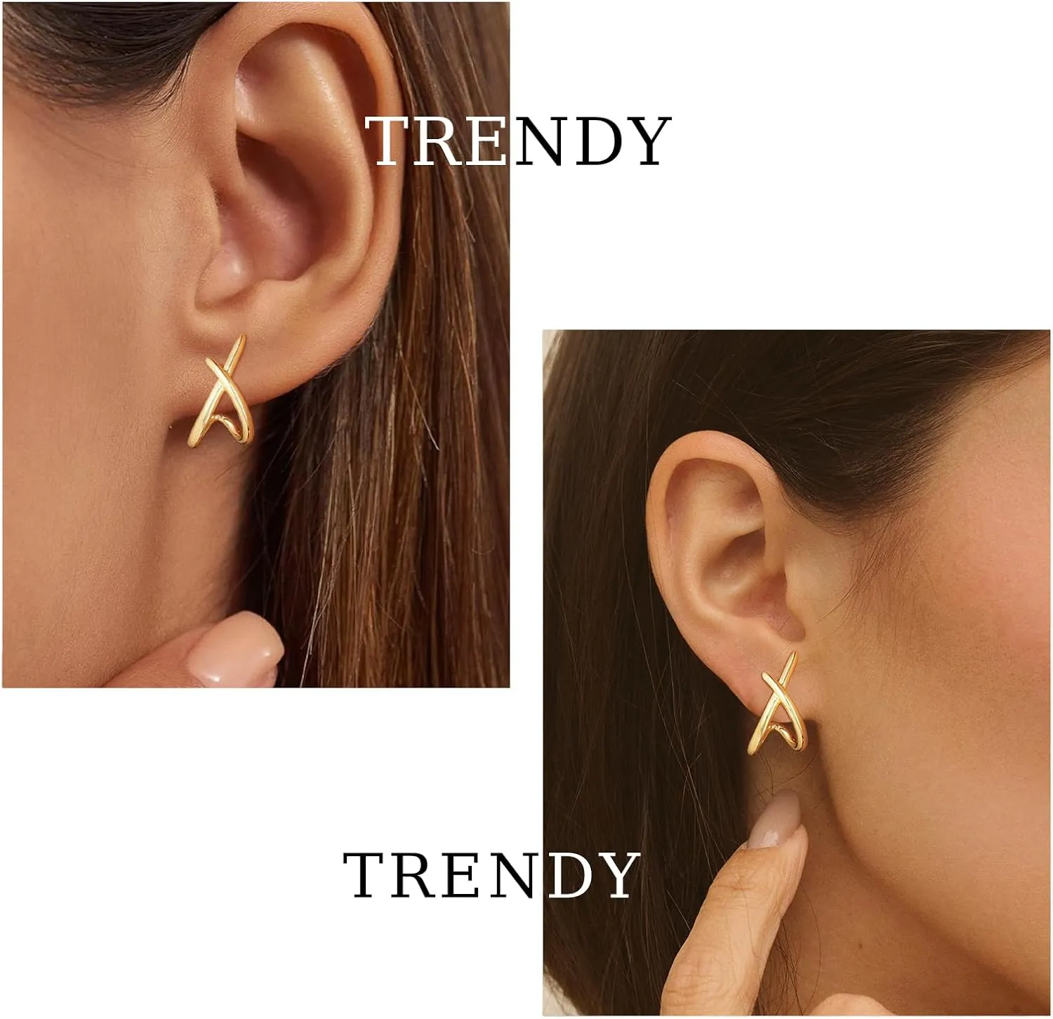 Small Gold Huggie Hoops Earrings Set for Women, Trendy 14k Gold Plated Stack Hoop Earrings Sets Hypoallergenic Open Hoops Earrings for Women Jewelry Twisted Zircon Gifts for Women
