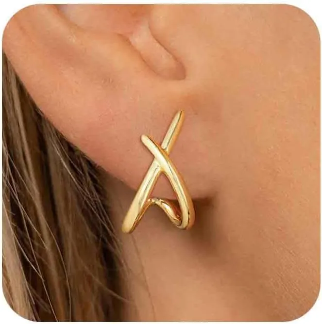 Small Gold Huggie Hoops Earrings Set for Women, Trendy 14k Gold Plated Stack Hoop Earrings Sets Hypoallergenic Open Hoops Earrings for Women Jewelry Twisted Zircon Gifts for Women
