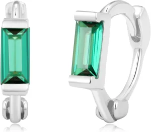 Solid S925 Green Emerald Small Huggie Earrings|14K Gold Silver Green Hoops|Hypoallergenic|Ear Healing|Helix Cartilage Earlobe
