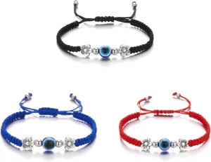 Soyzvteo 3Pcs Handmade String Evil Eye Bracelet Adjustable Red Thread String Evil Eye Bracelet Lucky Hamsa Fatima Cord String Bracelet Butterfly Elephant Turtle Thread Jewelry for Women Men