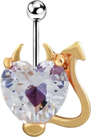 Stainless Steel Navel Rings for Women, CZ Surgical Steel Navel Rings for Women Big Heart Pendant White Navel Rings