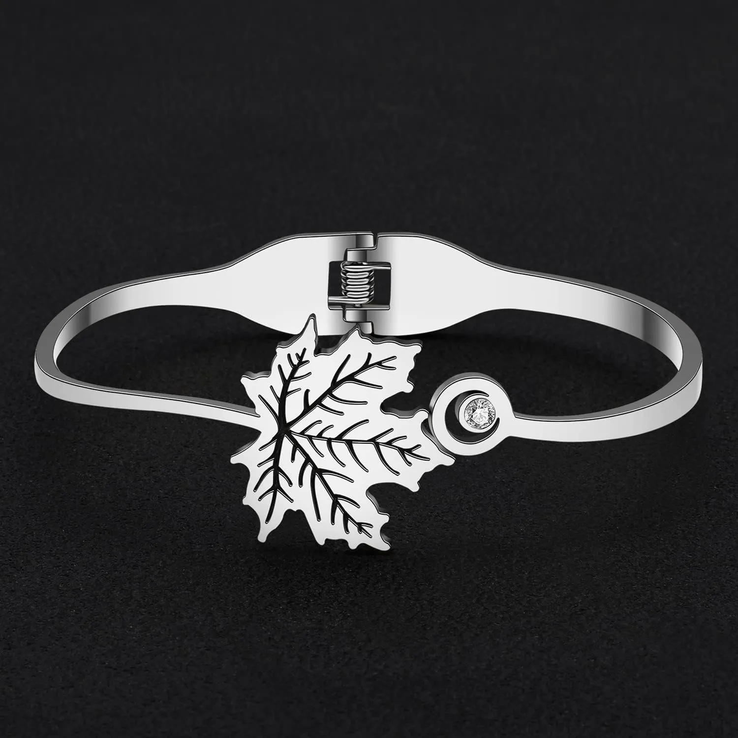 Stainless Steel Rhinestone Maple Leaf Bracelet 18K Gold Plated Jewelry Bangle Bracelets for Women