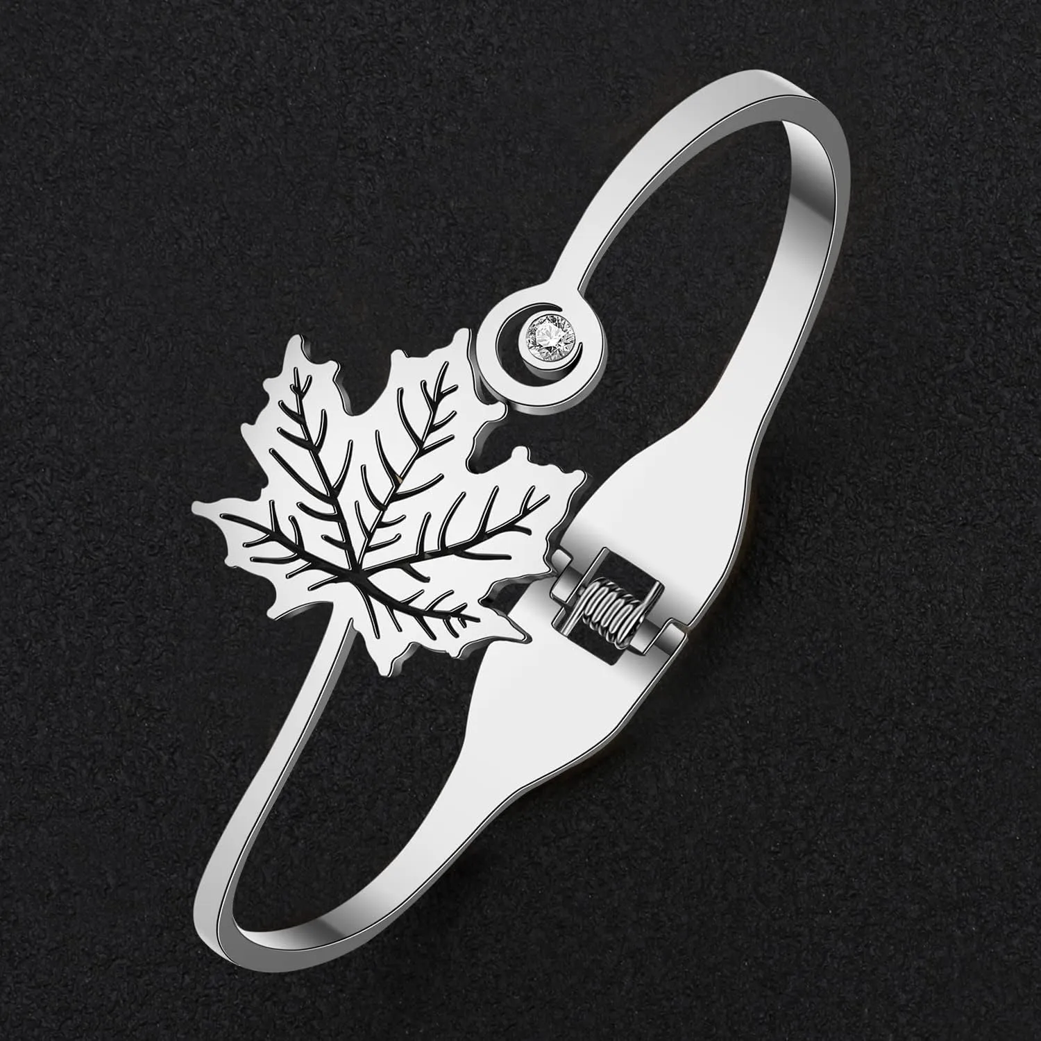 Stainless Steel Rhinestone Maple Leaf Bracelet 18K Gold Plated Jewelry Bangle Bracelets for Women