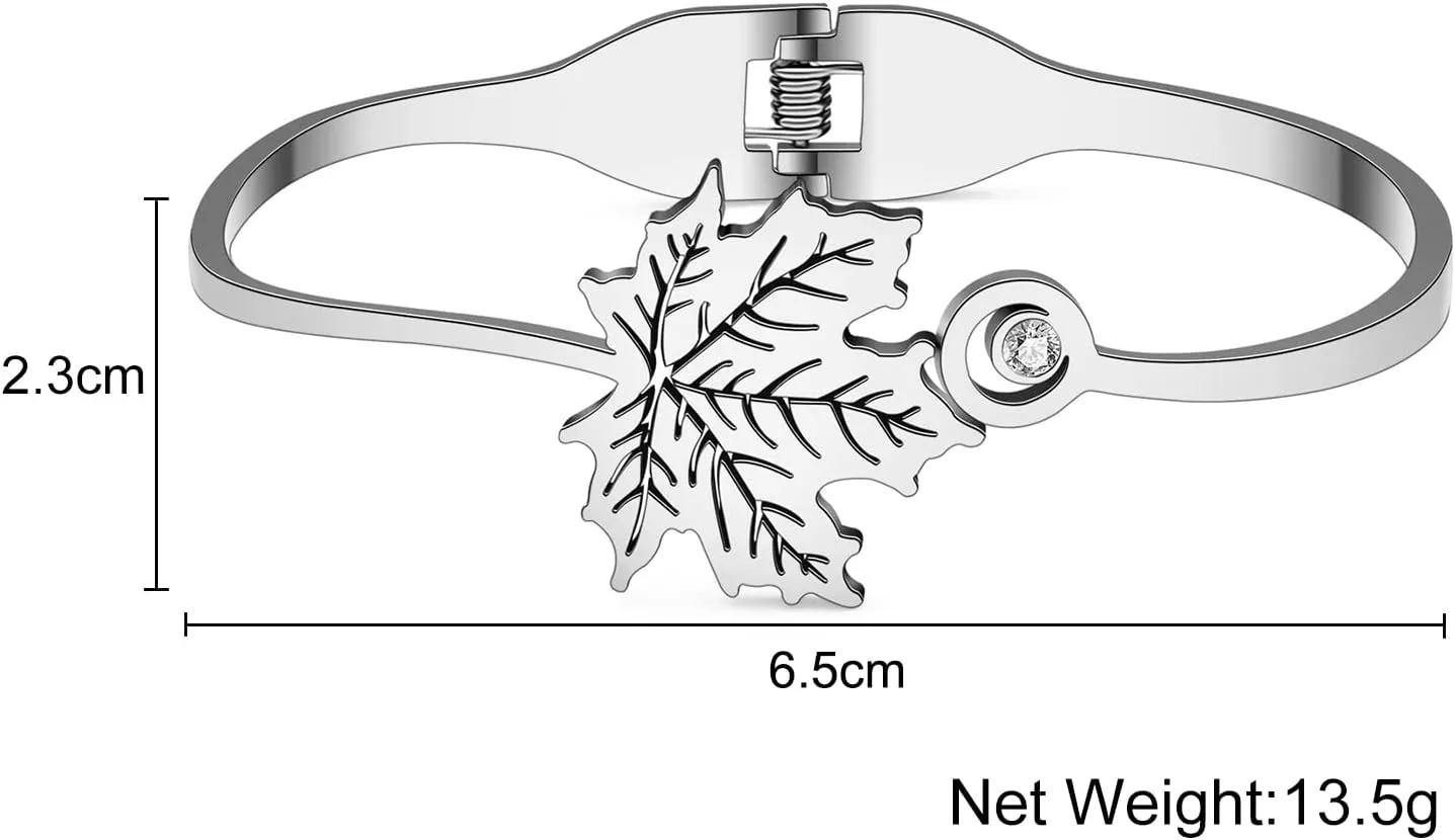 Stainless Steel Rhinestone Maple Leaf Bracelet 18K Gold Plated Jewelry Bangle Bracelets for Women