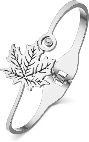 Stainless Steel Rhinestone Maple Leaf Bracelet 18K Gold Plated Jewelry Bangle Bracelets for Women