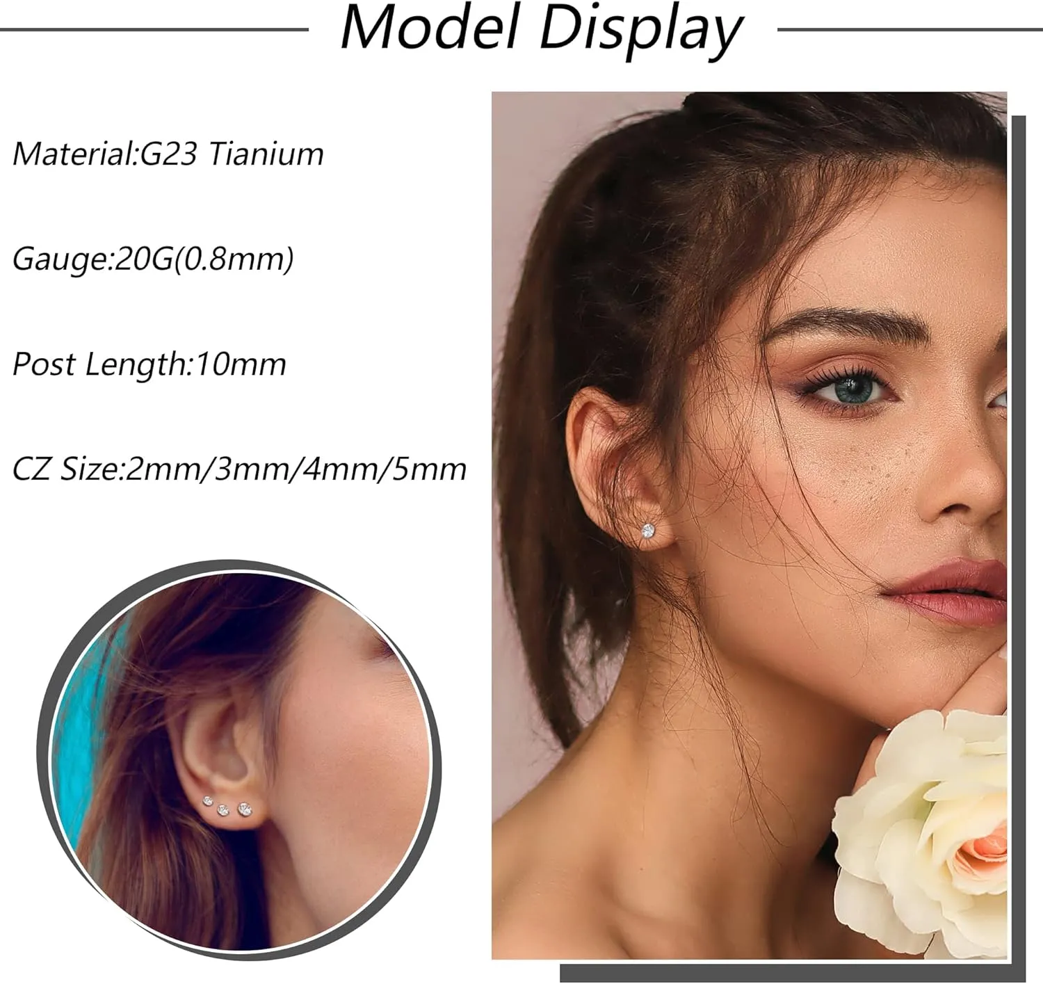 Staligue Titanium Stud Earrings for Sensitive Ears 2-5MM Cubic Zirconia Ball Dot Hypoallergenic Implant Grade Pure Titanium Earrings Studs for Women