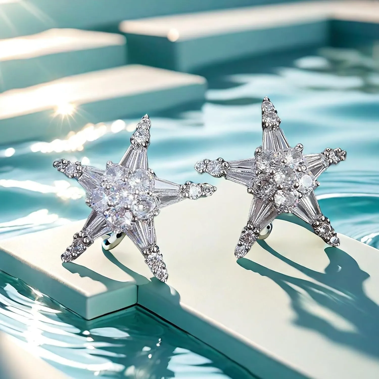 Star Earrings - Silver Star Earrings Hypoallergenic Cubic Zirconia Stud Earrings for Men Women Mens Earrings Stud Bling jewelry Gifts