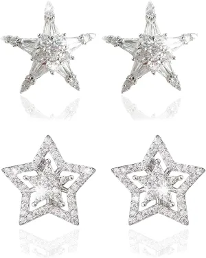 Star Earrings - Silver Star Earrings Hypoallergenic Cubic Zirconia Stud Earrings for Men Women Mens Earrings Stud Bling jewelry Gifts