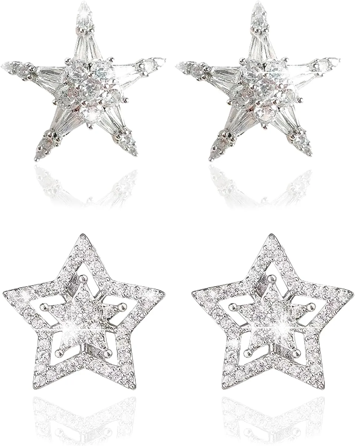 Star Earrings - Silver Star Earrings Hypoallergenic Cubic Zirconia Stud Earrings for Men Women Mens Earrings Stud Bling jewelry Gifts