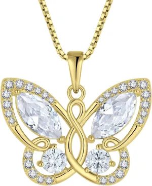 STARCHENIE Butterfly Pendant Necklace for Women 925 Sterling Silver Birthstone Butterfly Jewelry Gifts