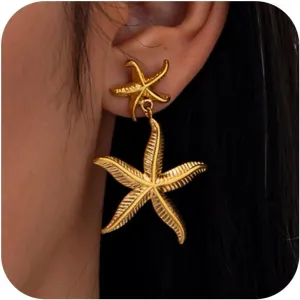 Starfish Earrings for Women Gold Sea Shell Earrings Summer Beach Vacation Outfits for Women Trendy Jewelry Gifts
