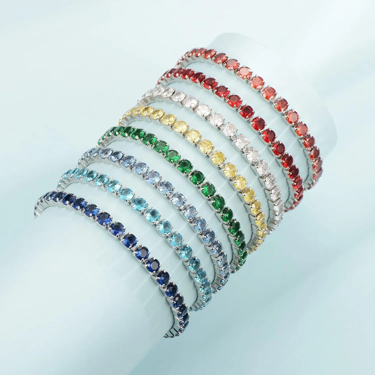 Sterling Silver Birthstone Tennis Bracelets for Women 4mm Tennis Bolo Bracelet Fashion Jewelry Birthday Gifts for Women Wife Mom Her | Adjustable Size 9"
