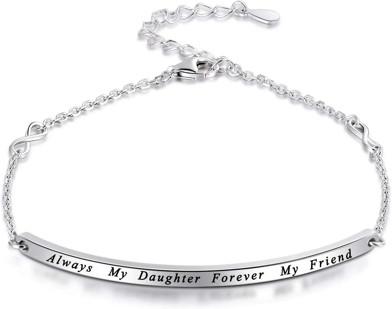 Sterling Silver Bracelet Gift For Women Girl Daughter Sister Mother Friends - Engraved Inspirational Charm Bracelets Adjustable Bangle Jewelry