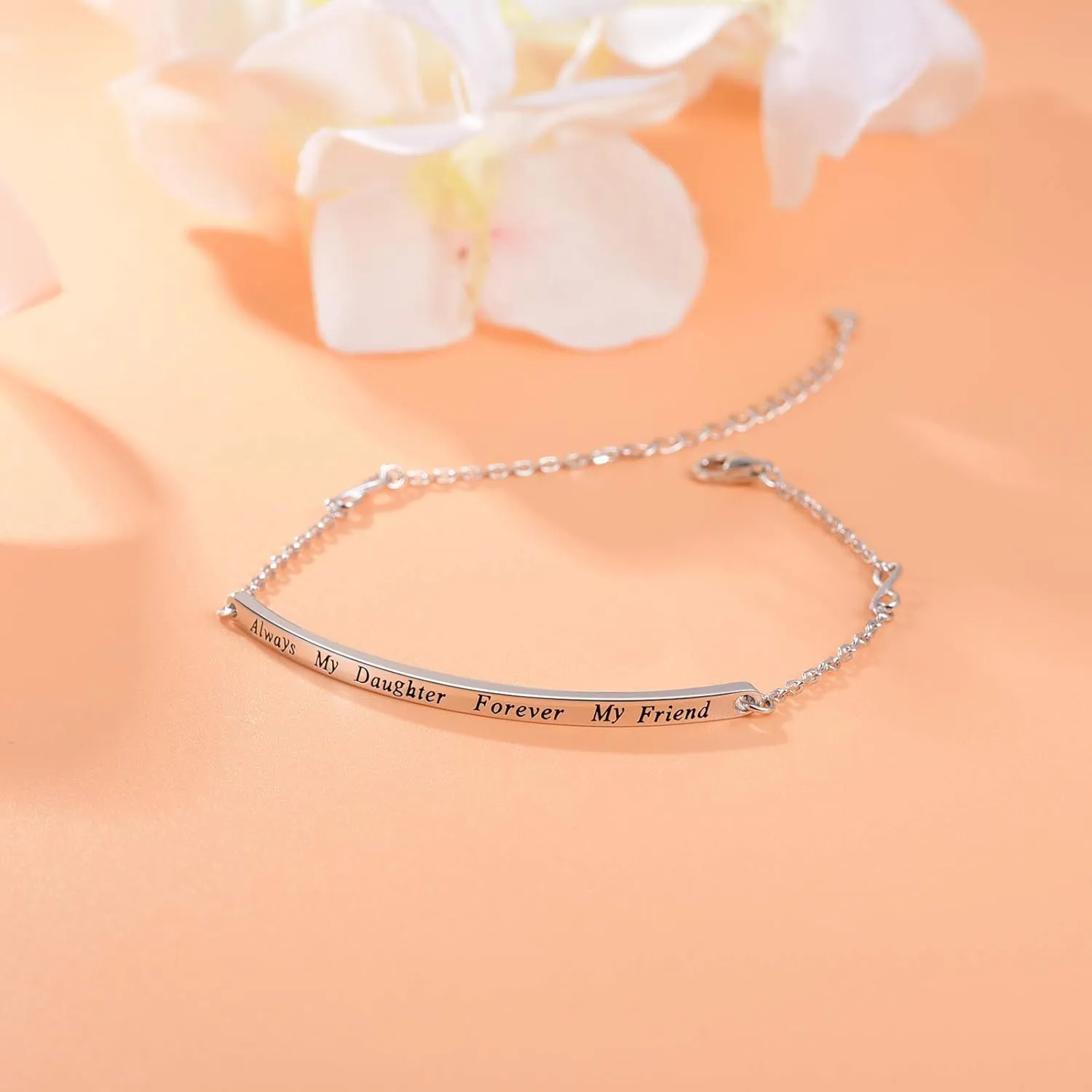 Sterling Silver Bracelet Gift For Women Girl Daughter Sister Mother Friends - Engraved Inspirational Charm Bracelets Adjustable Bangle Jewelry