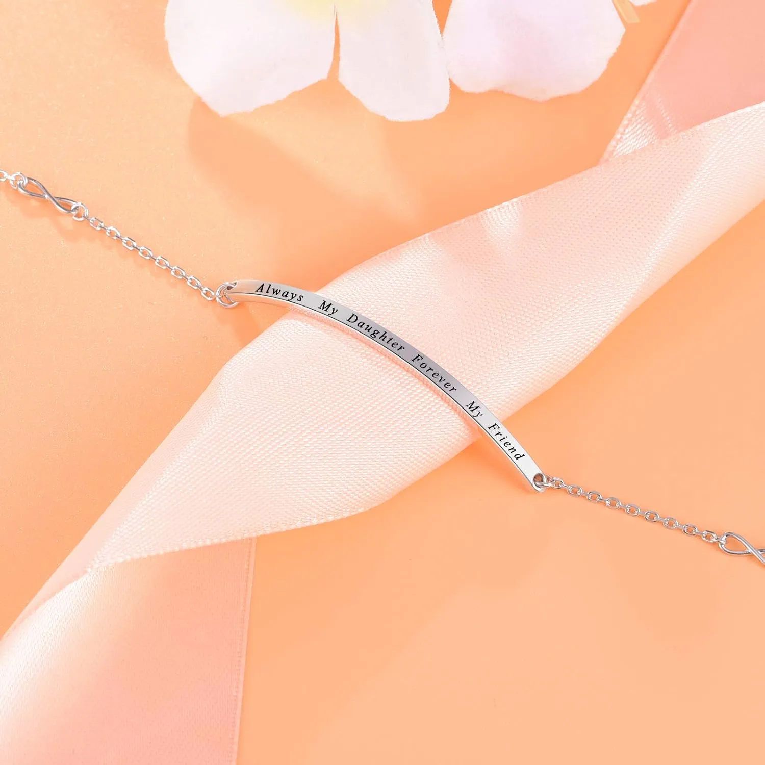 Sterling Silver Bracelet Gift For Women Girl Daughter Sister Mother Friends - Engraved Inspirational Charm Bracelets Adjustable Bangle Jewelry