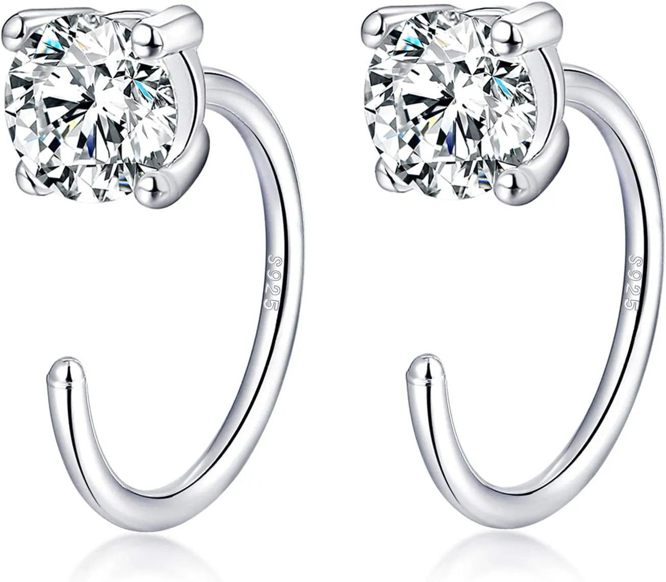 Sterling Silver Hoop Earrings, Small Open Huggie Hoop Earrings Cartilage Piercing Earrings for Women