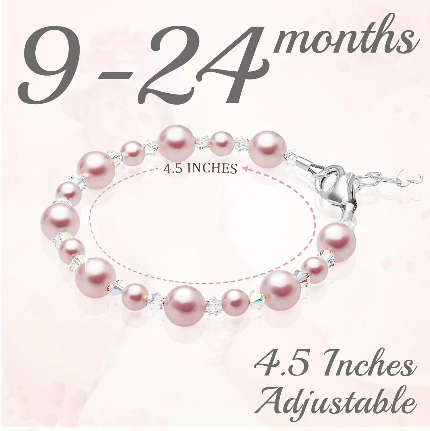Sterling Silver Jewelry Pink Pearl Bracelet for Girls, Baby Girl Gifts, Newborn Baby Bracelets for Infant Girls, Toddler Bracelets, little Girl Jewelry, Birthday Gifts