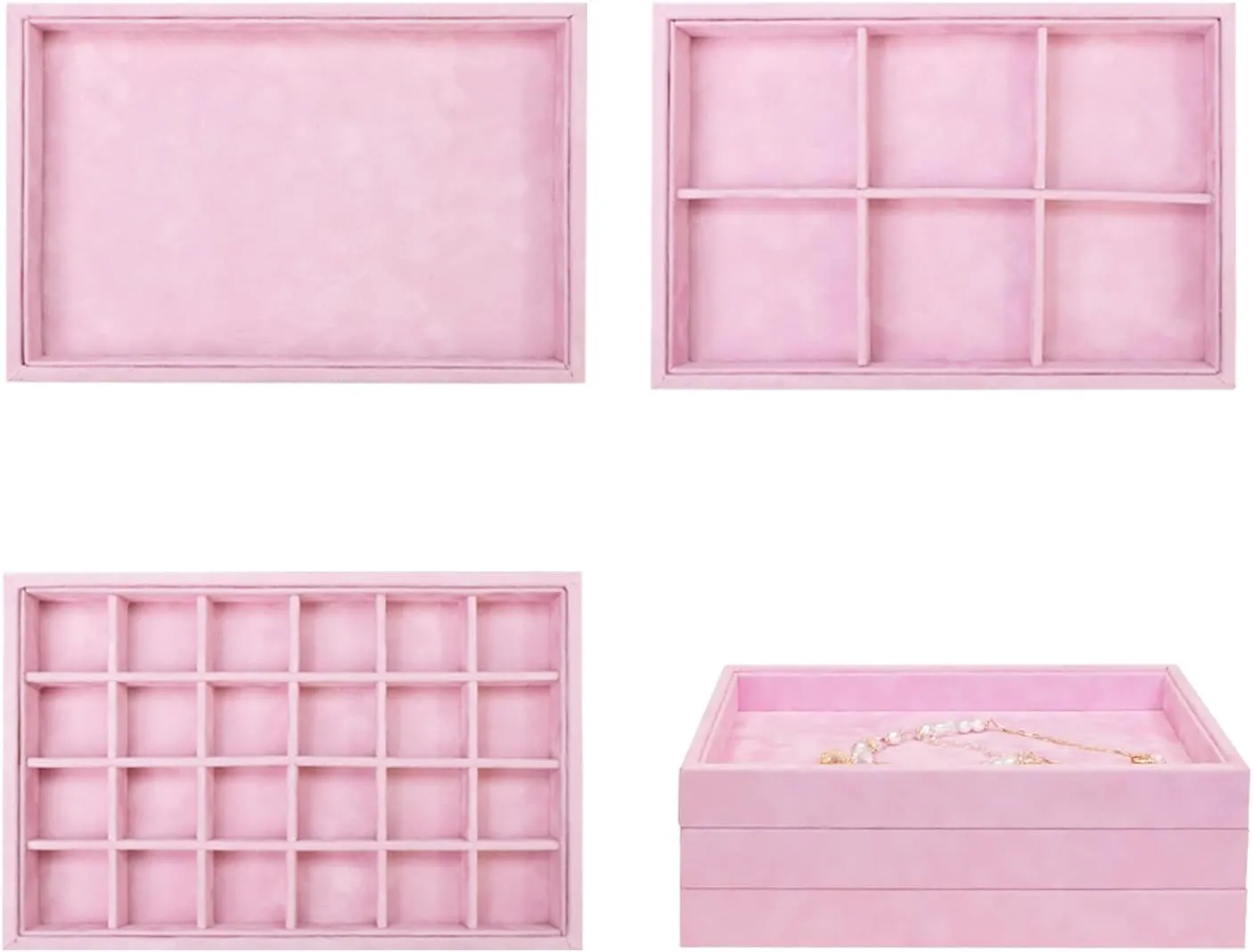 Stratalife Set of 3 Earring Holder Organizer Drawer Jewelry Organizer Tray Jewelry Tray Bracelet Organizer Jewelry Trays for Drawers Removable Dividers Jewelry Holder Drawer Inserts Pink
