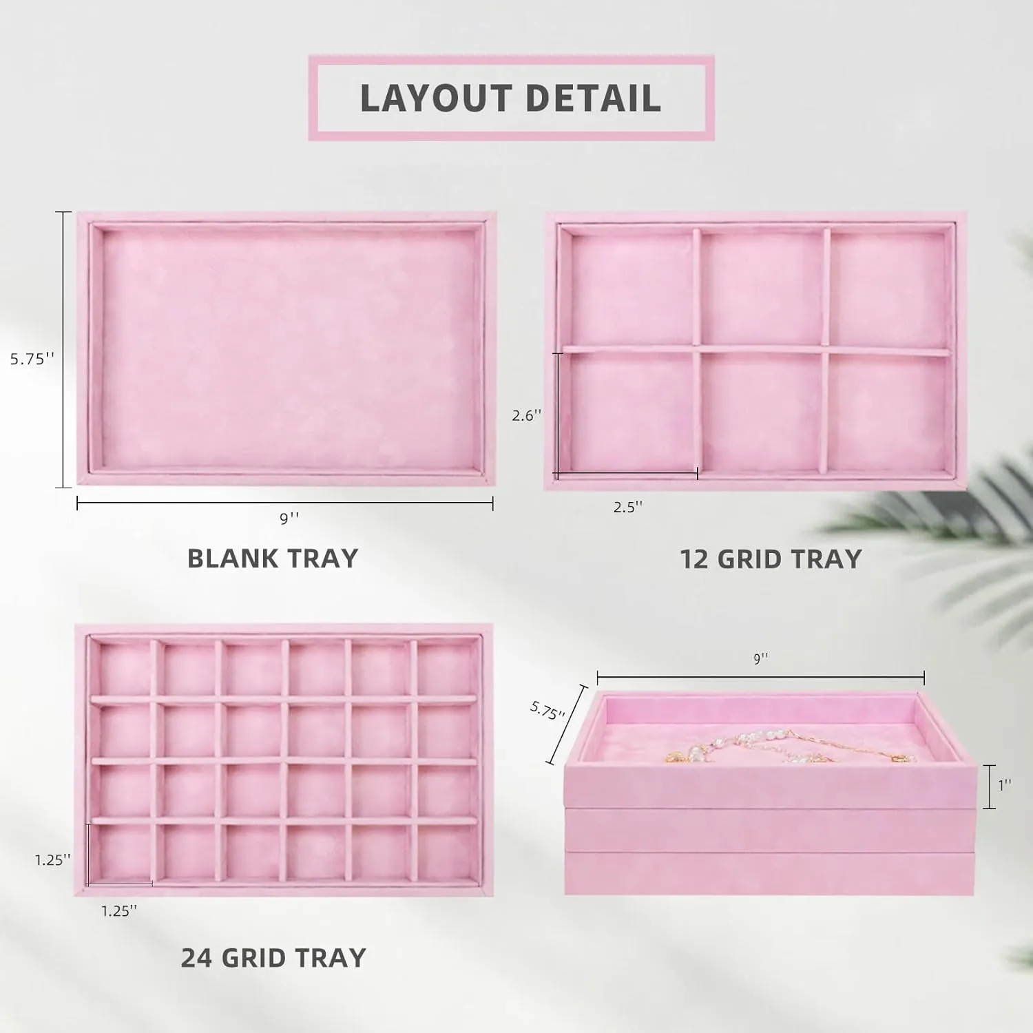 Stratalife Set of 3 Earring Holder Organizer Drawer Jewelry Organizer Tray Jewelry Tray Bracelet Organizer Jewelry Trays for Drawers Removable Dividers Jewelry Holder Drawer Inserts Pink
