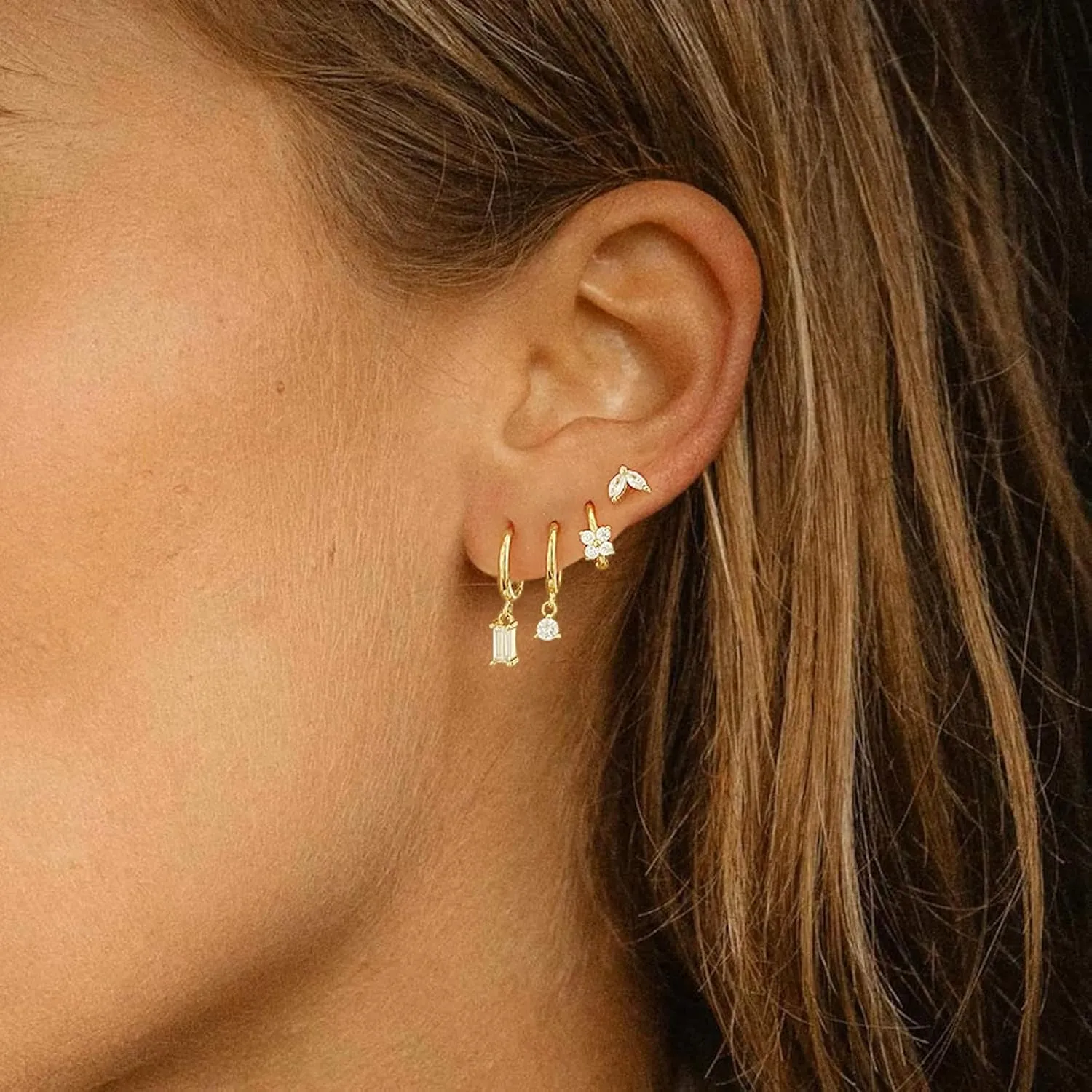 Stud Earrings for Women Dainty Small Hoop Earrings 14K Gold/Silver Plated Cartilage Earring Set CZ Dangle Huggie Earrings Lightweight Hypoallergenic Earrings Trendy Multiple Piercings Jewelry