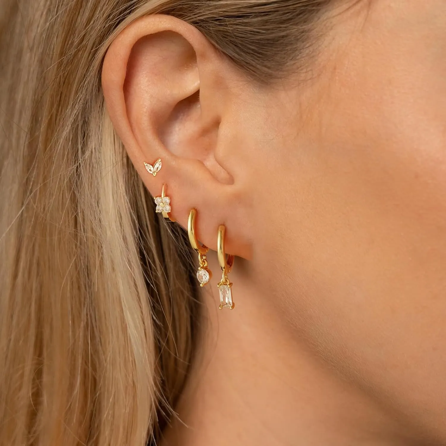 Stud Earrings for Women Dainty Small Hoop Earrings 14K Gold/Silver Plated Cartilage Earring Set CZ Dangle Huggie Earrings Lightweight Hypoallergenic Earrings Trendy Multiple Piercings Jewelry