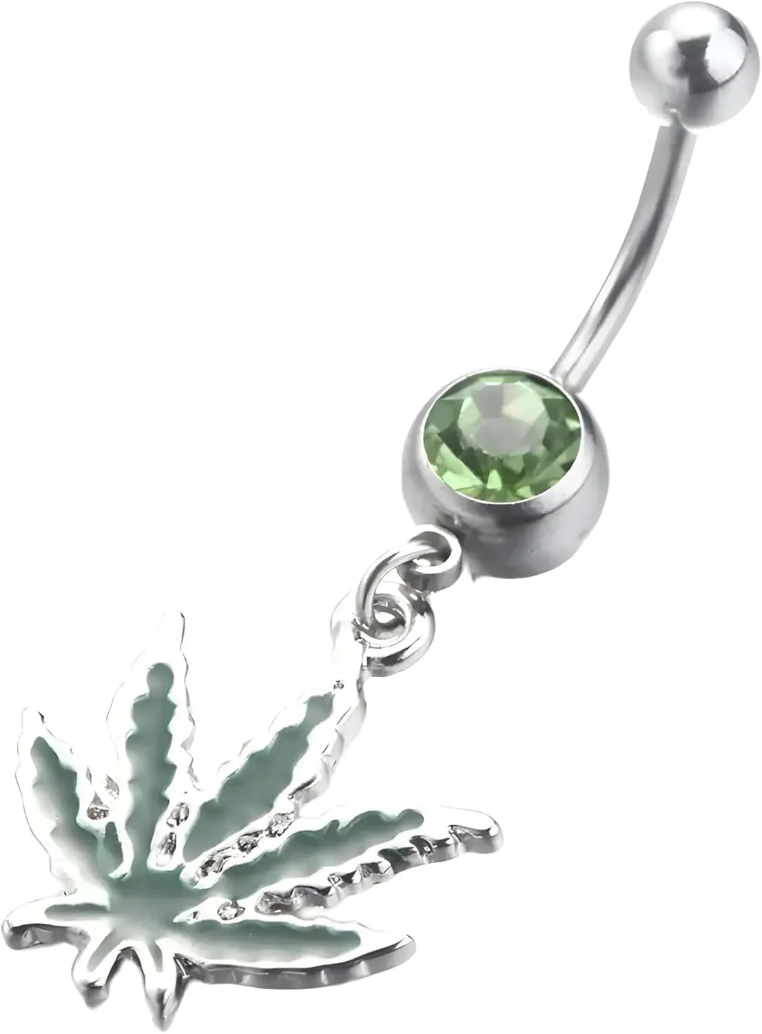 Stylish Star Belly Button Ring  Gold-Plated Marijuana Leaf Dangle  Cute Belly Button Rings Dangle  Weed Belly Piercing Jewelry  Pot Leaf Belly Button Ring for Trendy Piercing, Green
