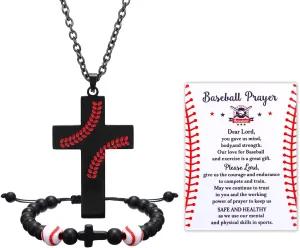 Sumind 3 Pcs Christian Baseball Gifts for Boys Men Baseball Cross Necklace and Bracelet Jesus Inspirational Bible Verse Quote Easter Religious Graduation Birthday Favor Supplies