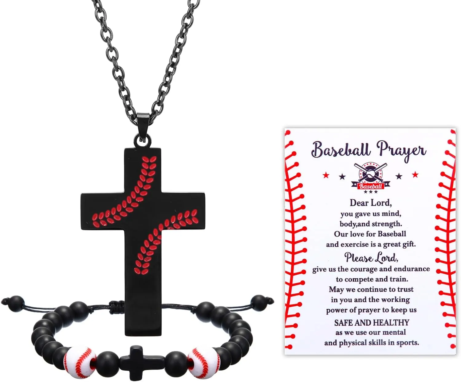 Sumind 3 Pcs Christian Baseball Gifts for Boys Men Baseball Cross Necklace and Bracelet Jesus Inspirational Bible Verse Quote Easter Religious Graduation Birthday Favor Supplies