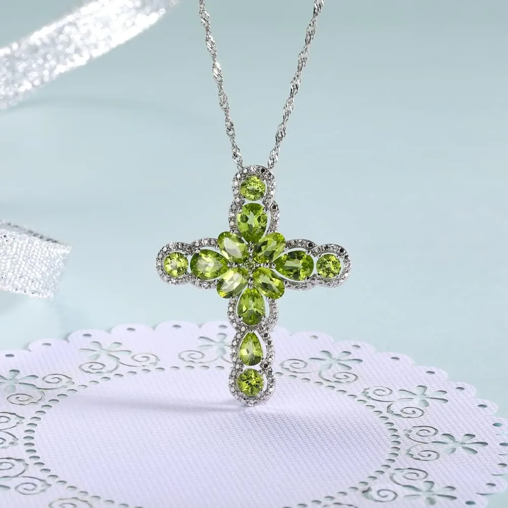 supermodel Peridot/Amethyst/Turquoise Cross Pendant Necklace Rhodium Plated Sterling Silver Chain with Cross Religious Christian Christmas Jewelry Luxury Diamond Cross Necklaces for Women