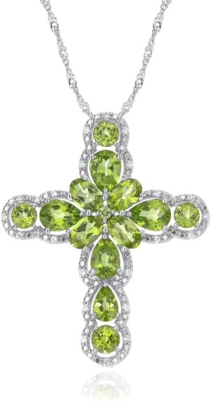 supermodel Peridot/Amethyst/Turquoise Cross Pendant Necklace Rhodium Plated Sterling Silver Chain with Cross Religious Christian Christmas Jewelry Luxury Diamond Cross Necklaces for Women
