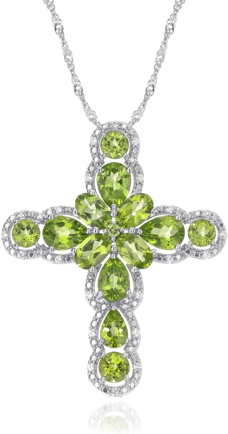supermodel Peridot/Amethyst/Turquoise Cross Pendant Necklace Rhodium Plated Sterling Silver Chain with Cross Religious Christian Christmas Jewelry Luxury Diamond Cross Necklaces for Women