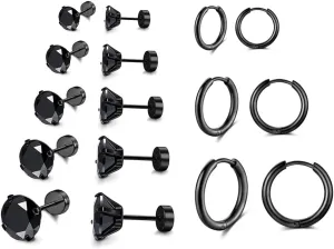 Surgical Stainless Steel Stud Earrings Hoop Earrings for Women Men 14K Gold Plated Hypoallergenic Cartilage Earrings Flat Back CZ Earrings Set Dainty Multiple Piercing Pack of 8 Pairs