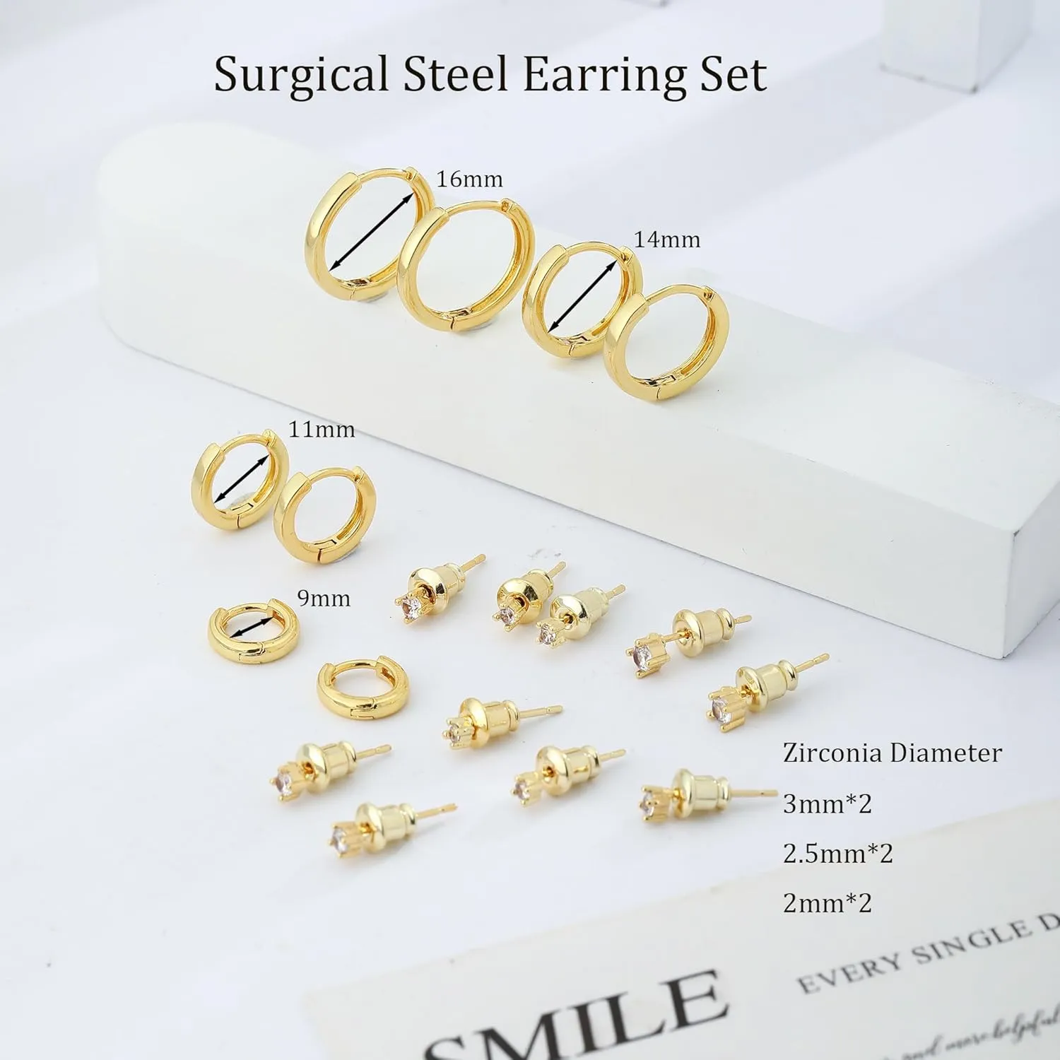 Surgical Steel Earrings Set for WomenHypoallergenic 14K GoldSterling Sliver Plated Huggie Hoop Earrings Lightweight Cartilage earrings