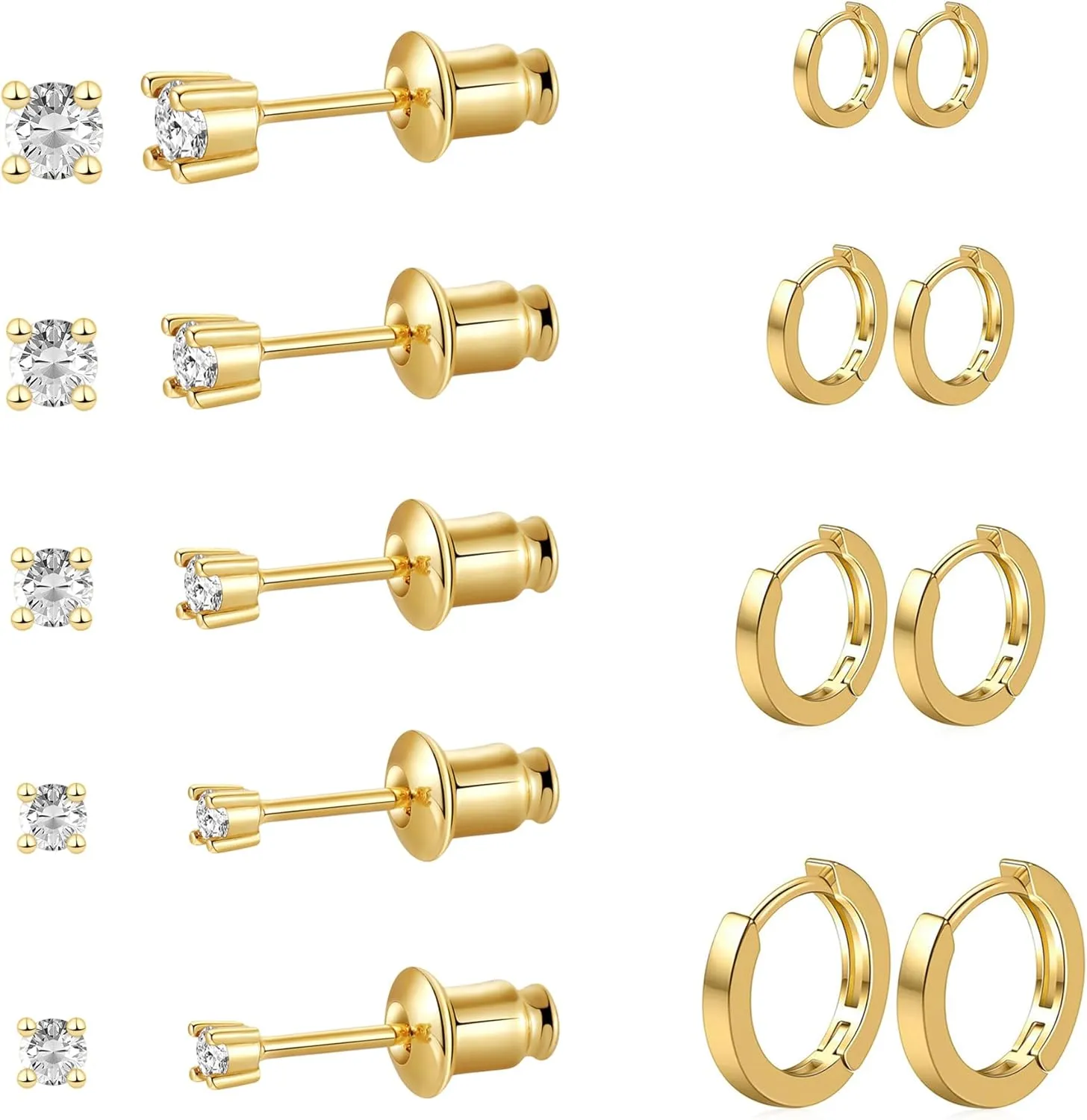 Surgical Steel Earrings Set for WomenHypoallergenic 14K GoldSterling Sliver Plated Huggie Hoop Earrings Lightweight Cartilage earrings
