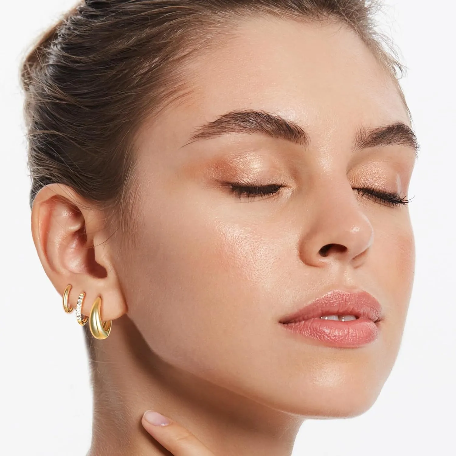 Surgical Steel Gold Hoop Earrings for Women,14K Gold Plated Small Hoop Earrings Set,Hypoallergenic Lightweight CZ Huggie Earrings, Waterproof Non tarnish, for Multiple Piercing