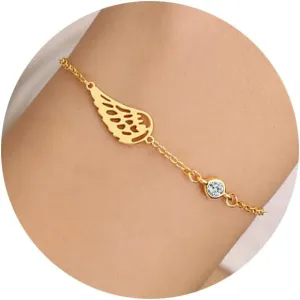 Sympathy Gifts for Loss of Loved One Birthstone Bracelets for Women 14K Gold Plated Angel Wing Memory Bracelet Sorry for Your Loss Gifts Memorial Protection Remembrance Birthday Jewelry