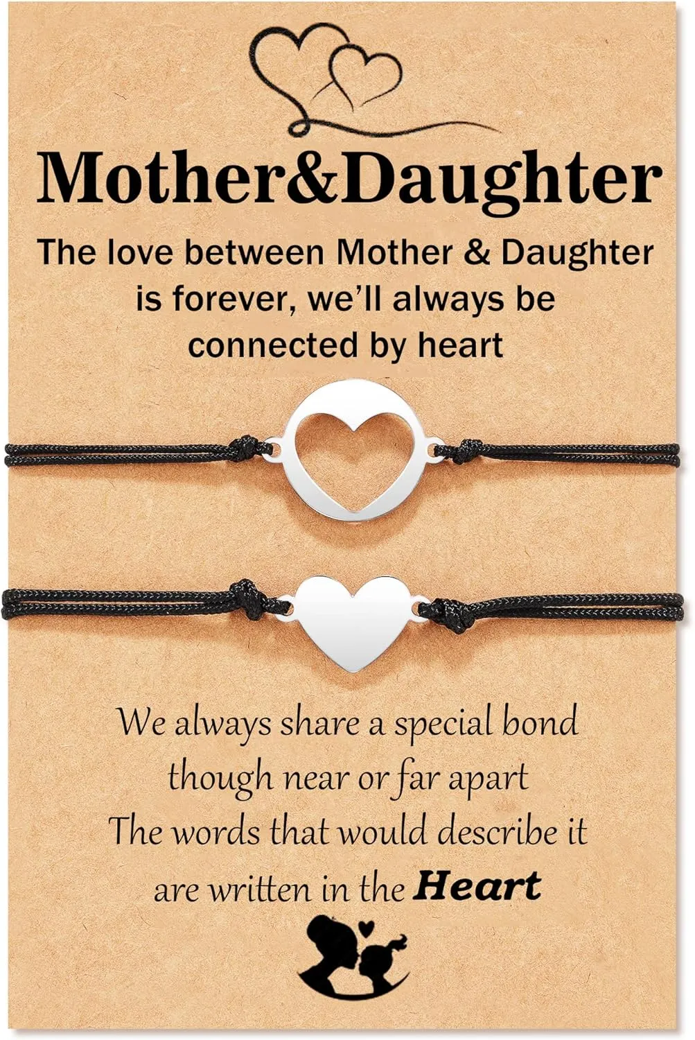 Tarsus 2/3/4 Pcs Mother Daughter Bracelets, Matching Heart Mothers Day Jewelry Gifts for Mom Daughter Women Girls