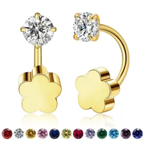 Tiny 3mm Birthstone Earrings Small Huggie Half Hoop Earrings with Flower Flat Back for Women GirlsG23 Hypoallergenic Minimalist Tiny Cartilage Earring (Gold, April- White Diamond)