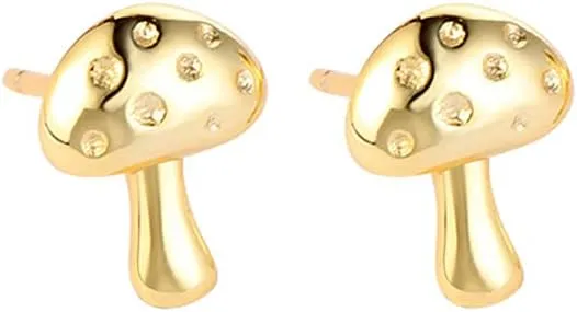 Tiny Mushroom Stud Earrings for Women 925 Sterling Silver Cute Cartoon Sleeper Earring Cartilage Lobe Piercing Studs Minimalist Lovely Easter Jewelry Friendship Gifts Hypoallergenic