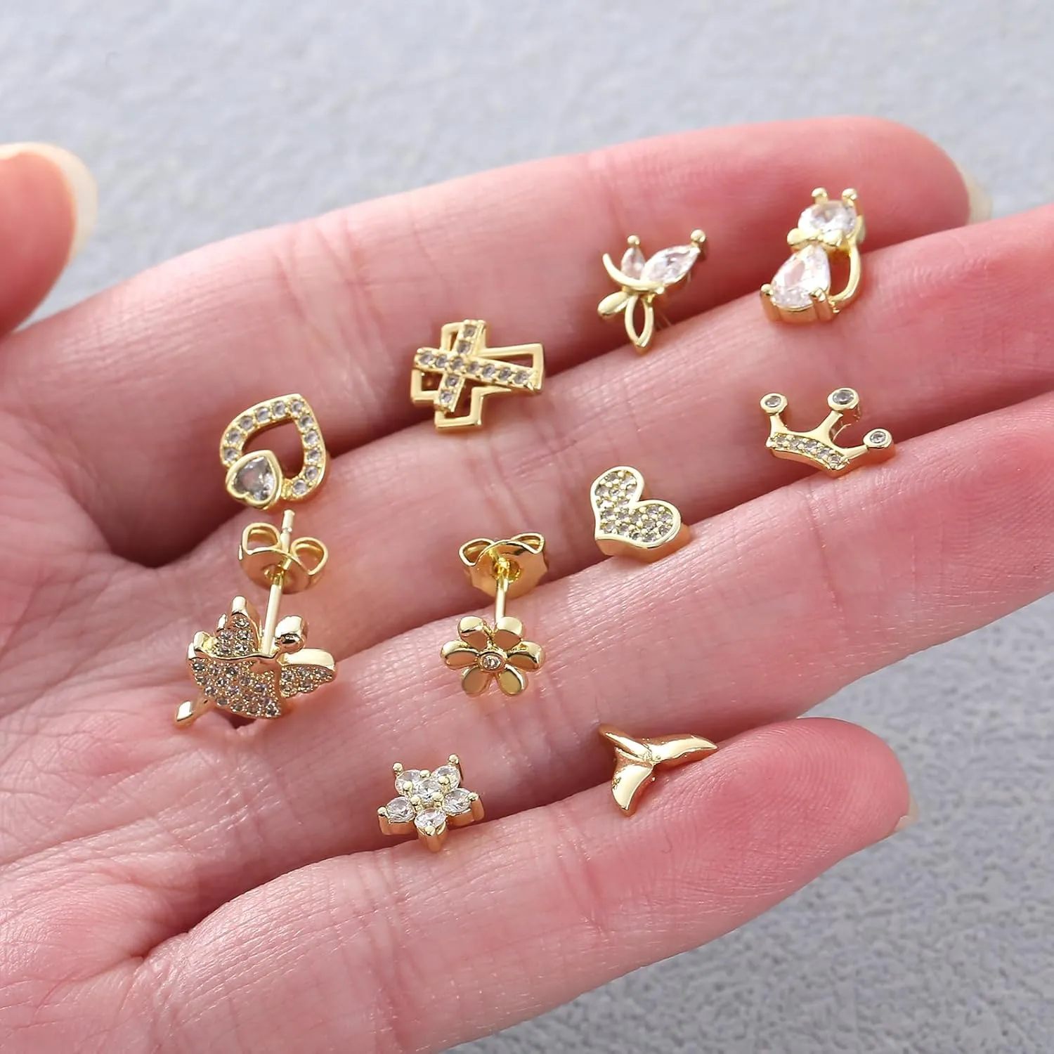Tiny Stud Earrings for Women 14K Gold Pleted Dainty Small Hoop Earrings Set CZJewelry for Women