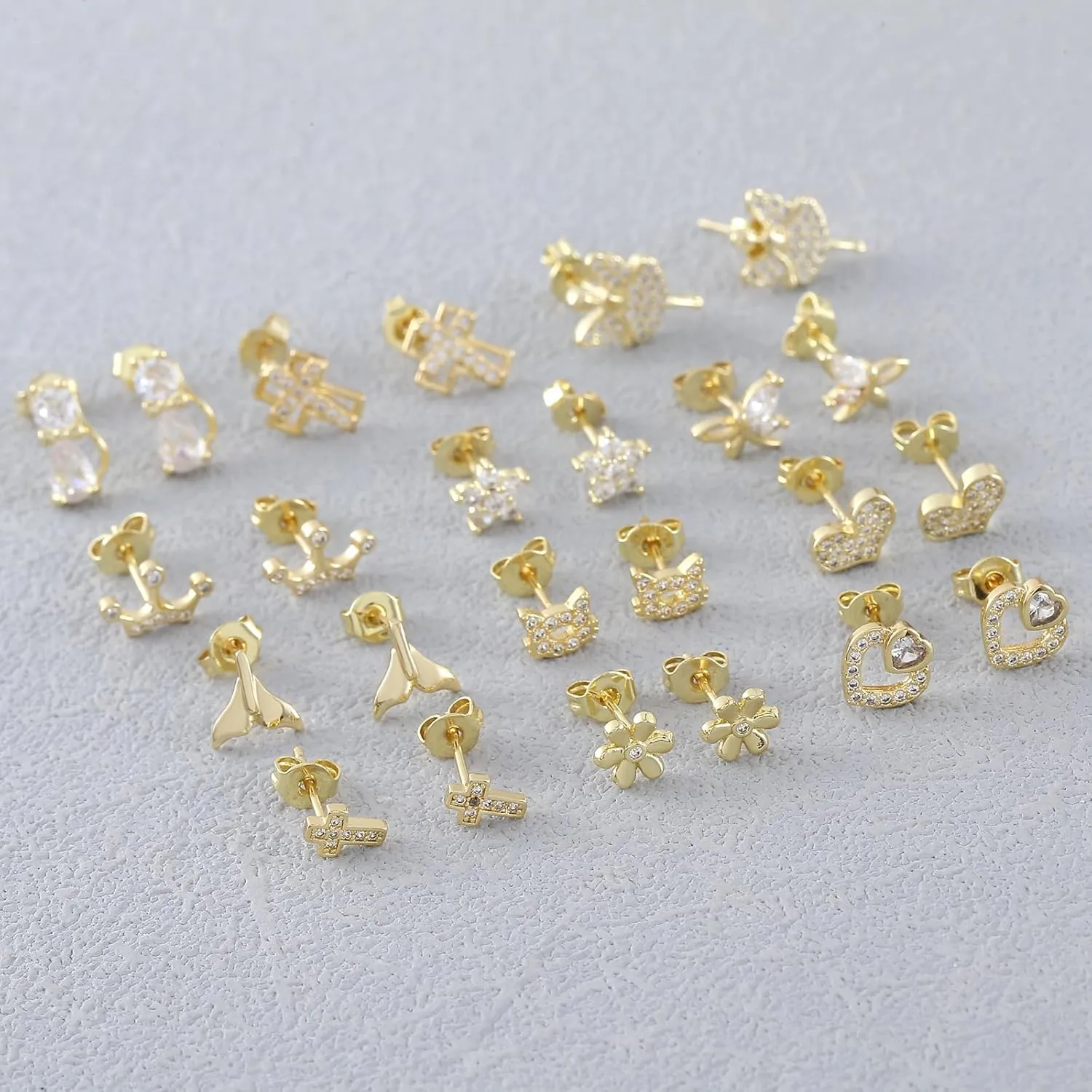 Tiny Stud Earrings for Women 14K Gold Pleted Dainty Small Hoop Earrings Set CZJewelry for Women