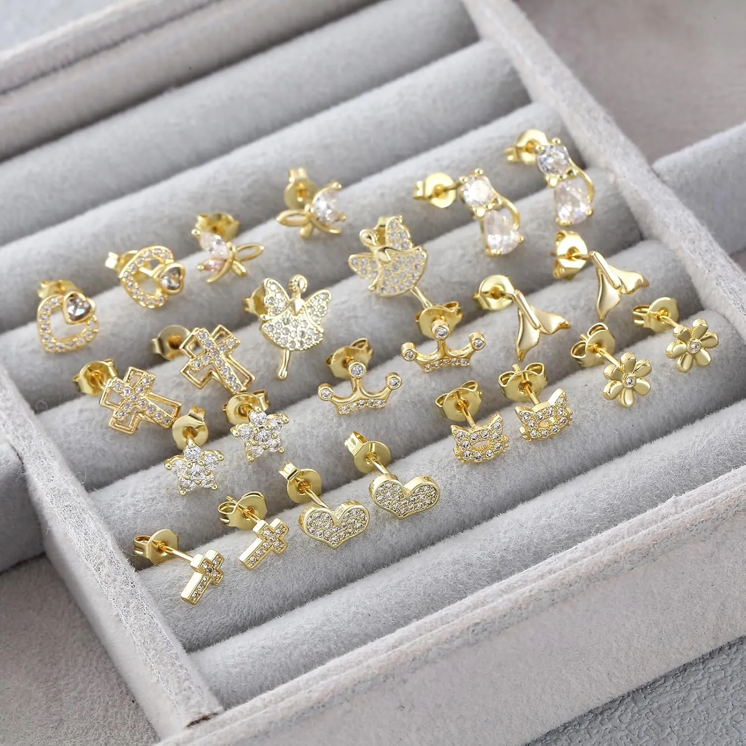 Tiny Stud Earrings for Women 14K Gold Pleted Dainty Small Hoop Earrings Set CZJewelry for Women