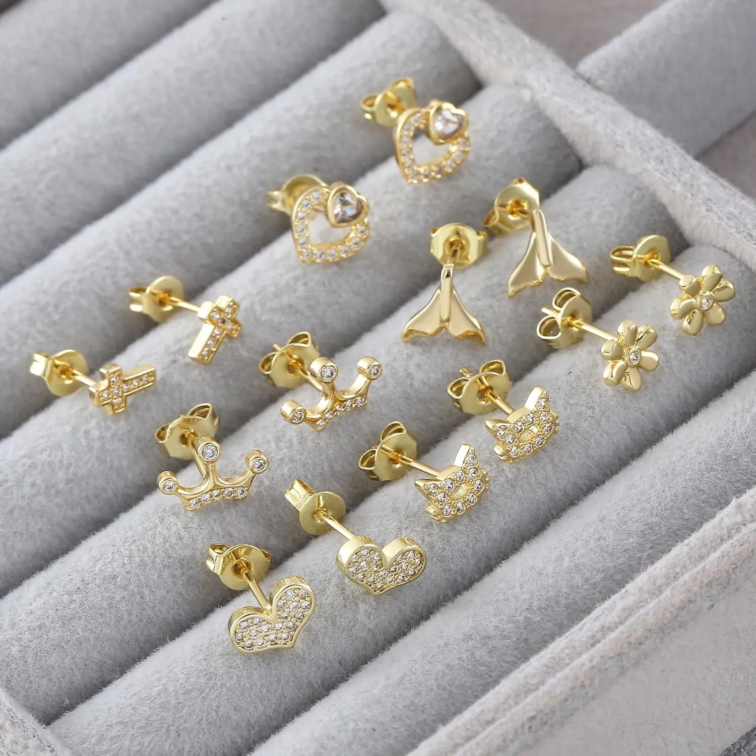 Tiny Stud Earrings for Women 14K Gold Pleted Dainty Small Hoop Earrings Set CZJewelry for Women