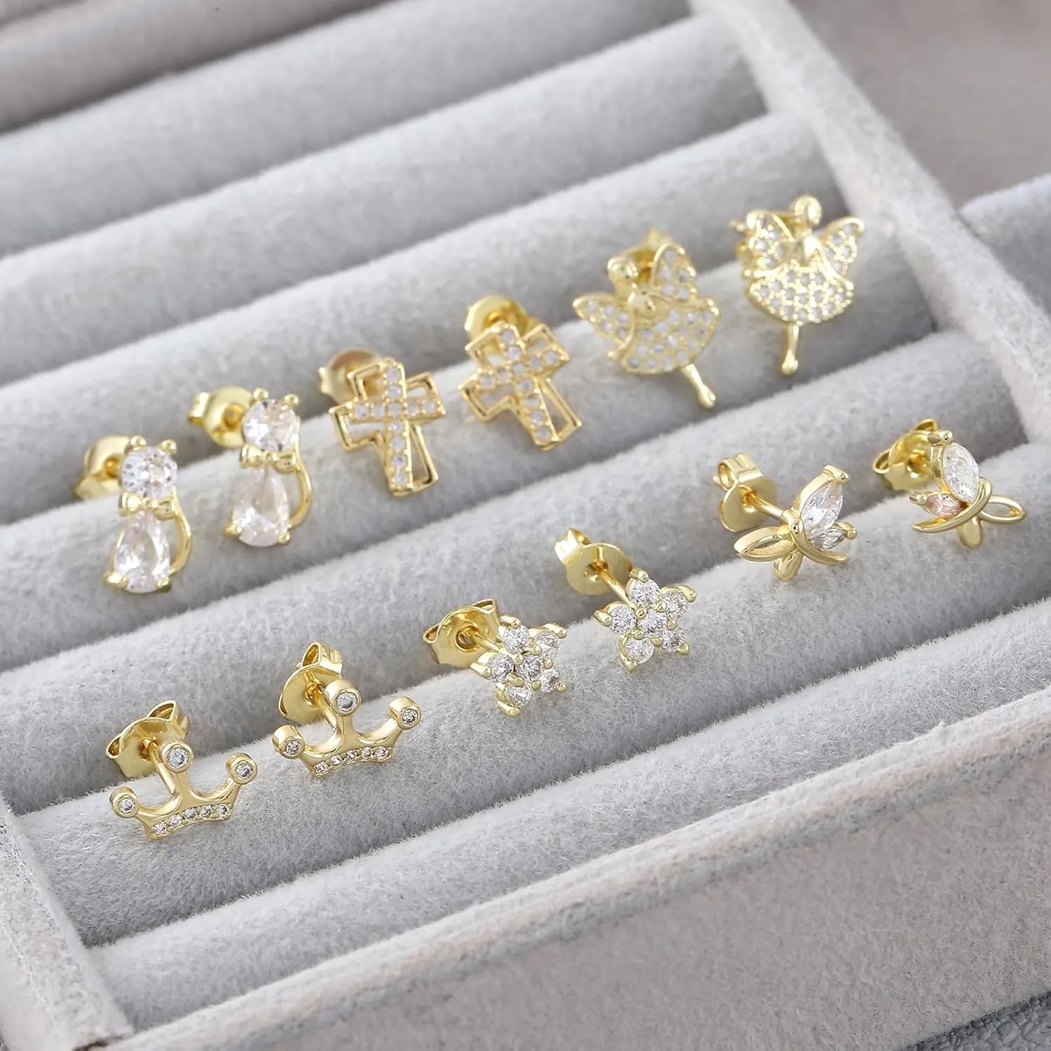Tiny Stud Earrings for Women 14K Gold Pleted Dainty Small Hoop Earrings Set CZJewelry for Women