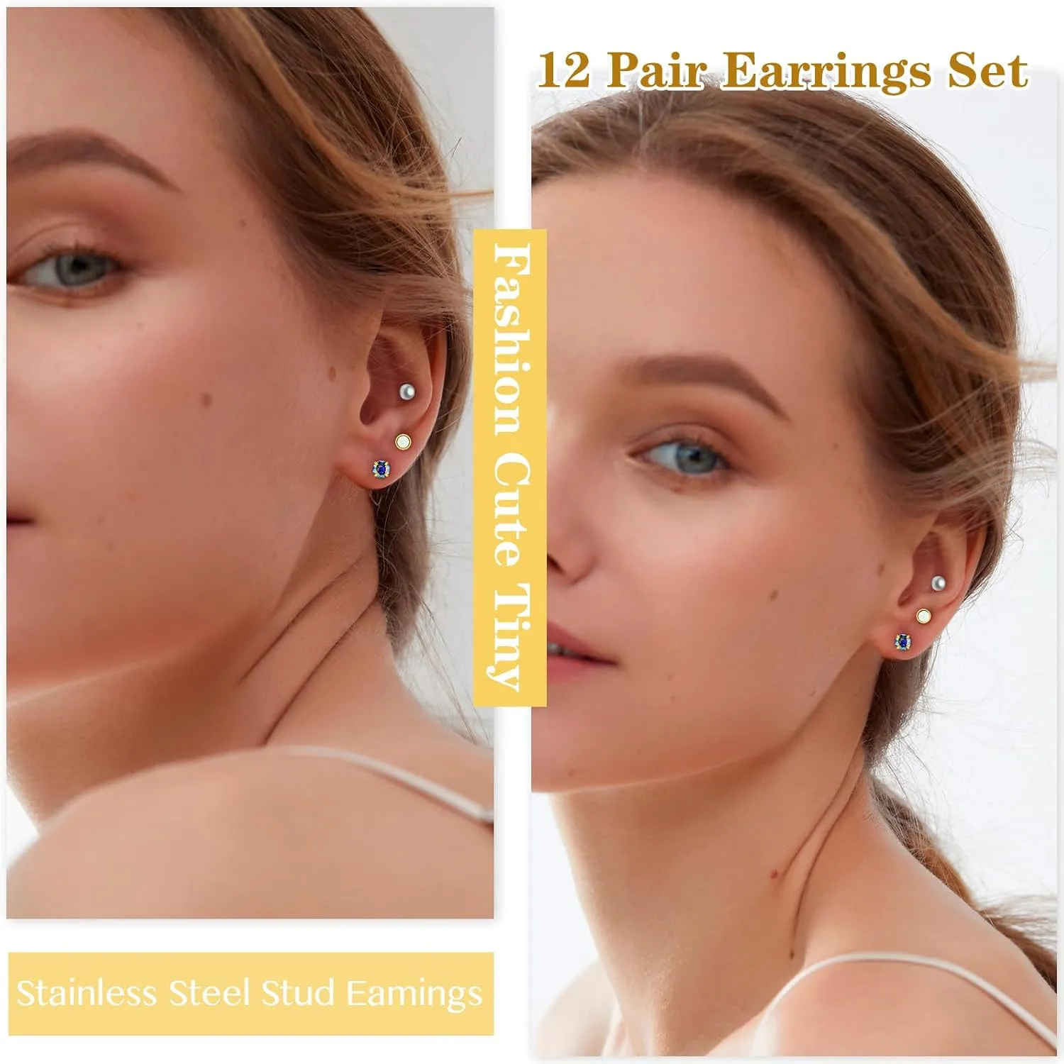 Titanium Earrings for Men Women, Hypoallergenic Flat Back Black Surgical Stainless Steel Stud Earrings for Sensitive Ears Small Opal Cubic Zirconia Hoop Cartilage Earrings Jewelry Set