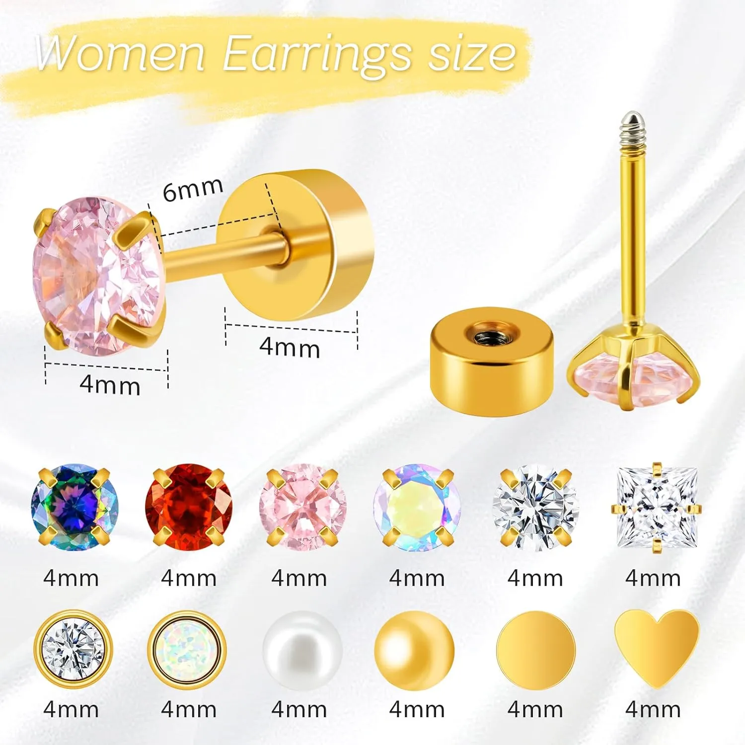 Titanium Earrings for Men Women, Hypoallergenic Flat Back Black Surgical Stainless Steel Stud Earrings for Sensitive Ears Small Opal Cubic Zirconia Hoop Cartilage Earrings Jewelry Set