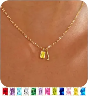 TOBENY Initial Necklaces for Women 14K Gold Plated Birthstone Necklace for Women Trendy Dainty A-Z Gold Letter Necklace for Women Personalized Name Green Emerald Initial Pendant Jewelry Birthday Gift