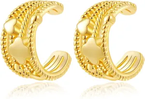 ToHeart Glod Clip on Earrings for Women Cartilage Earring for Girl Cuff Earrings 14K Gold Plated Lightweight Hypoallergenic Chunky Hoops Jewelry for Gift